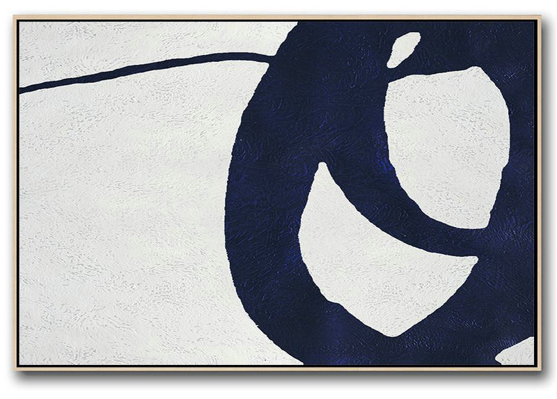 Canvas Artwork For Sale,Horizontal Abstract Painting Navy Blue Minimalist Painting On Canvas,Original Art #L0B2
